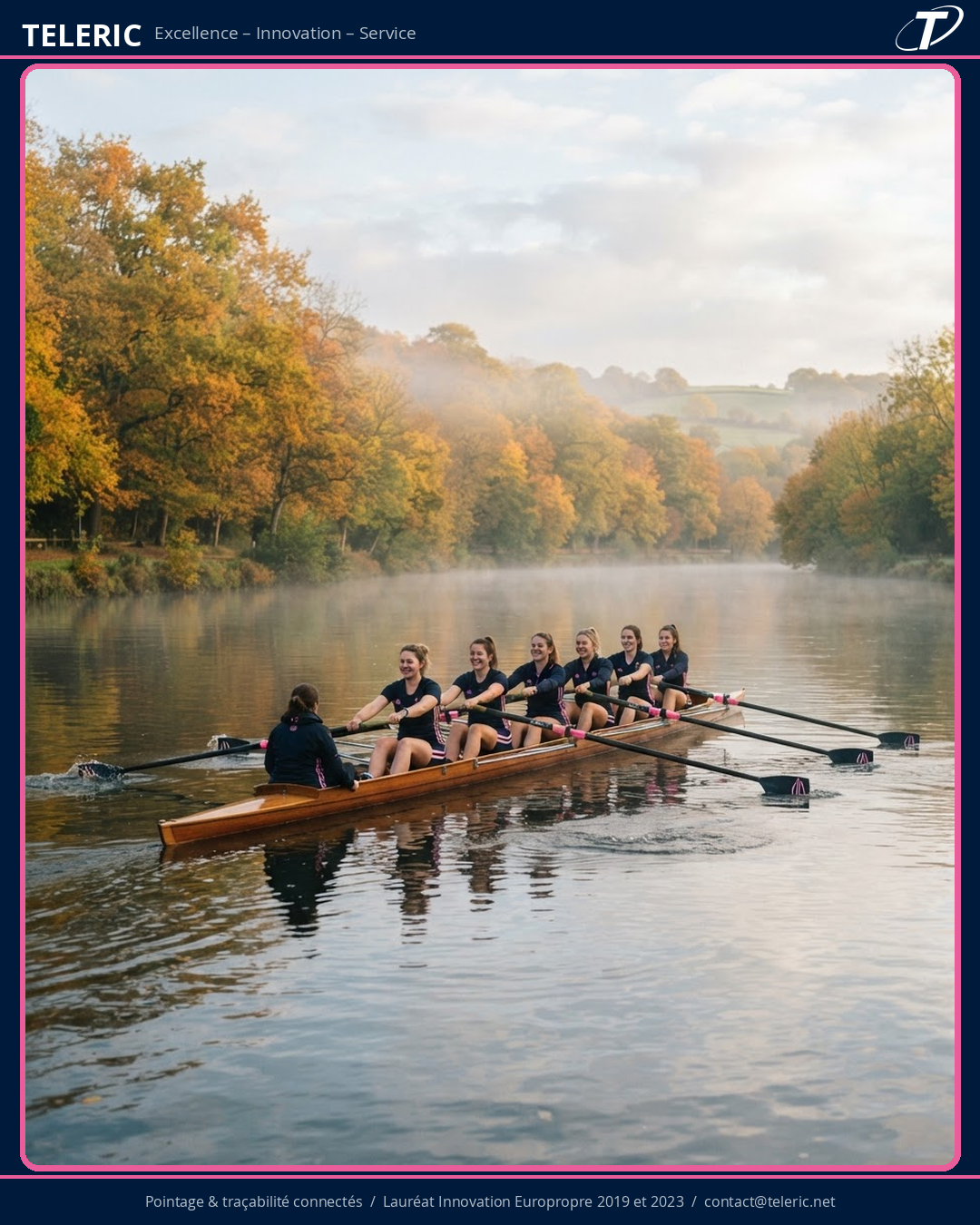 Équipage féminin d'aviron sur une rivière en automne, Octobre rose avec Teleric